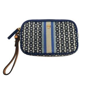 Tory Burch Blue & Cream Wristlet Clutch